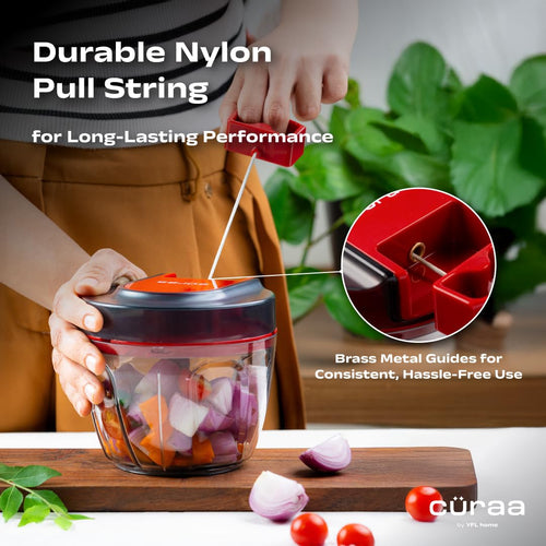 CÜRAA ChopLab Lite Manual Vegetable Chopper for Kitchen Use | By Chef Sanjyot Keer | Mini Chopper for Kitchen with Stainless Steel Blades – 650ml (Red)